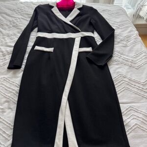 Toxedo Style Faux Wrap Dress - Black & White - Size M